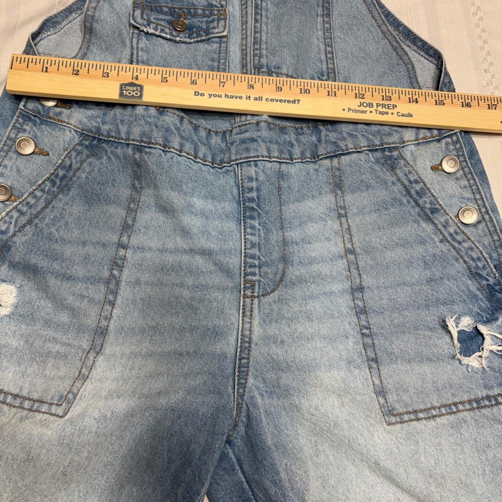 Celebrity Pink  Blue Distressed Oversized Denim Overalls- Size Small - Picture 5 of 10